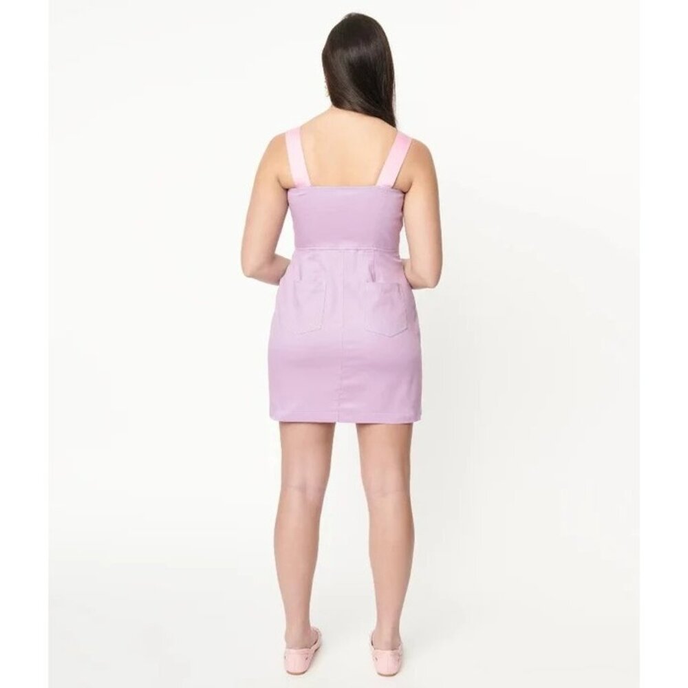 Unique Vintage X Polly Pocket Purple Embroidered Fitted Pinafore NWT XS - Picture 3 of 4